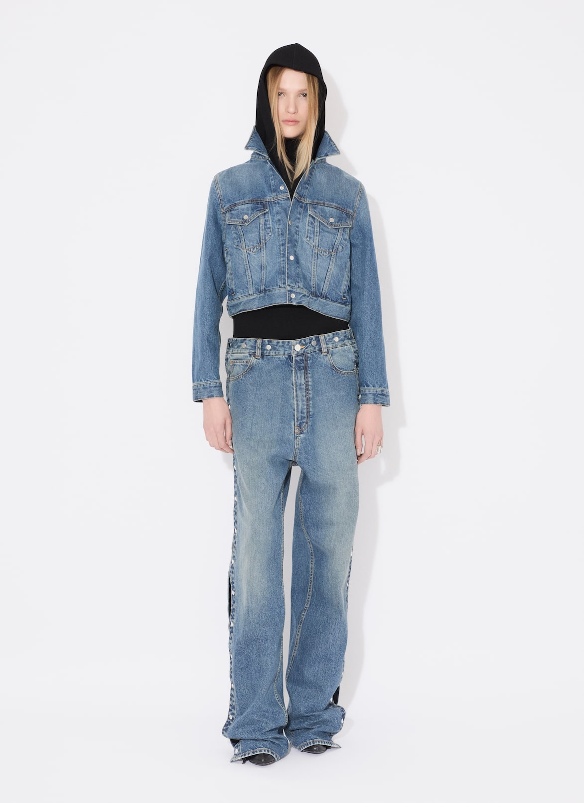 KNIT BAND JEANS IN STONE DENIM ALAÏA BLEU VINTAGE KNIT BAND JEANS IN STONE DENIM